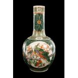 A Chinese famille vert baluster vase, 20th Century, decorated peacocks, cranes, fish,