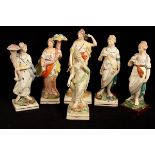 Six late 18th Century Pearlware Classical maidens two each of Peace and Plenty,