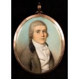 Thomas Hazlehurst (1710-1821)/Portrait Miniature of a Gentleman/wearing a grey coat,