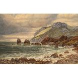 Arthur Suker (1857-1902)/A Wild Day/coastal view with rocky crags/signed/watercolour,