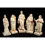 Five Staffordshire pearlware Classical figures, mostly emblematic of the virtues,