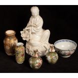 A small quantity of Oriental ceramics including a blanc de chine figure and a pair of Cantonese