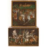 Two ceramic plaques by D H Morton from Marcus Designs depicting scenes from the Battle Of Agincourt