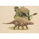 John Sibbick (20th/21st Century)/Two Ankylosaurs/gouache, 19cm x 26.