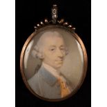 Attributed to Jeremiah Meyer (1735-1827)/Portrait Miniature of a Gentleman/wearing a blue coat,