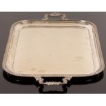 A plated two-handled tray with gadroon border,