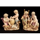 Two Meissen figure groups of trading putti, one incised C42, 15cm high,