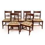 Six Regency mahogany dining chairs with pierced horizontal splats to the backs,