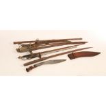 A group of six bladed weapons, to include a Japanese sword with a shagreen handle,