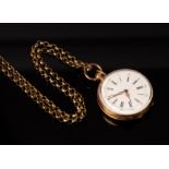 A lady's French gold cased open-faced fob watch,