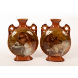 A pair of English pottery moon flasks, circa 1850,
