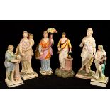 Six late 18th Century Pearlware classical figures, to include two of Plenty and one of Peace,