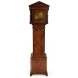 A mahogany Grandmother clock, the hood with triangular pediment,