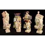 Four Derby porcelain Classical figures, and three pearlware figures and a pearlware figural vase,