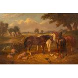 After J F Herring (1820-1907)/Horses on a Farmstead/bears signature/oil on canvas, 45.5 cm x 30.