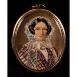 William Egley (1798-1870)/Portrait Miniature of Mrs Johnson/wearing a dress with purple trim and a