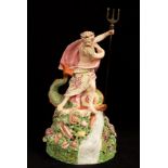 A Derby porcelain figure of Neptune, enamelled in pink and yellow,