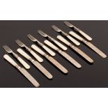 Six pairs of engraved silver dessert knives and forks, TL, Sheffield 1893,