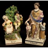 Two Staffordshire pearlware figure groups 'Rural' and 'Charity',
