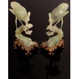 A pair of Chinese carved jade cranes,