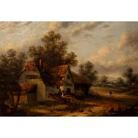 Attributed to Edwin Masters/The Farmstead/horse, foal and ducks outside a barn/a pair/oil on canvas,