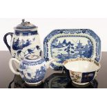 A group of Chinese Qianlong period porcelain to include a blue and white jug with lid, 24cm high,