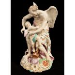 A Derby porcelain group depicting Time clipping the wings of Love, late 18th Century,