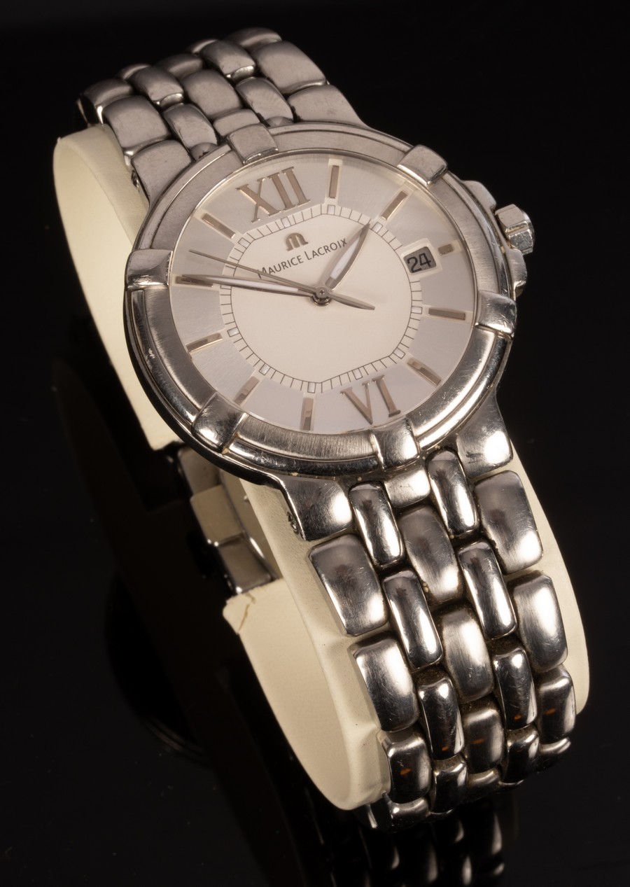 A gentleman's Maurice Lacroix wristwatch, the white and silver dial with Roman numerals,