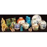 A quantity of Oriental ceramics, including provincial blue and white jars, a pair of foo dogs etc.