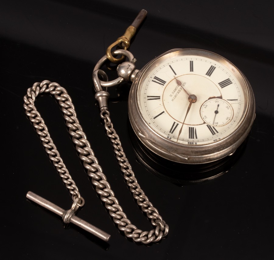 A silver cased open faced pocket watch, H Samuel, Manchester,