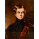 William Egley (1798-1870)/Portrait Miniature of a Young Officer/wearing a black coat and red