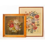 A needlework picture of flowers, 62cm x 48cm and another,