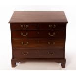 An 18th Century mahogany chest of three long and two short drawers, raised on bracket feet, 96.