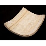 Hidehisa Moroyose, textured shino glazed curved plate, 22cm x 18cm,
