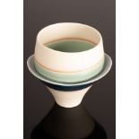 Fukumoto Fuku (born 1973), small porcelain vessel with bands of blue,