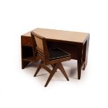 Pierre Jeanneret (1896-1967), a Chandigarh teak desk with inset leather top,
