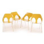 Frank Guille for Kandya, a set of four yellow painted 'Jason' chairs, model C3 designed 1950s,