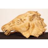 A contemporary painted terracotta sculpture of a horse head in the Classical style, 31.