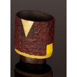 Philip Evans (born 1959), small oval yellow and burgundy pot, signed to base,