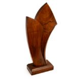 Hutchings (20th Century), 'Springforce', a sculptural walnut carving, mounted on plinth,