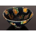 Clive Davis (born 1939), conical stoneware bowl with dark blue, yellow and green glazes, seal mark,