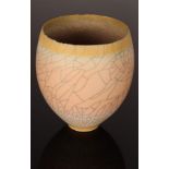 David White (1934-2011), porcelain ovoid vase with cut rim, pale pink crackled glaze,
