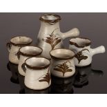 David Leach (1911-2005), stoneware coffee set, foxglove pattern, comprising teapot, milk jug,