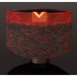 Philip Evans (born 1959), stoneware vessel with textured surface, red glaze with gold detail,