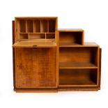 A Heals bureau/bookcase, circa 1935, sycamore with Bakelite and brass handles,