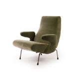 Erberto Carboni for Arflex, Delfino chair, 1950s, reupholstered in pale sea green velvet,