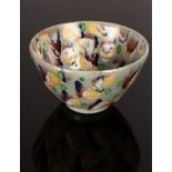 Clive Davis (Contemporary), conical stoneware bowl with celadon, yellow and red glazes, seal mark,