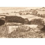 Leslie Duxbury (1921-2001)/View over Llansadwrn/etching, plate size 12cm x 7.