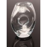 Daum, a clear glass vase of oval form with central hole, the base with etched mark Daum Nancy,