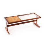 G-Plan, a tiled and smoked glass coffee table,